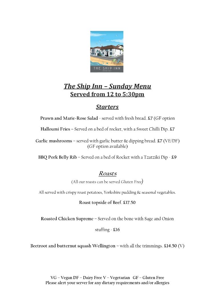Image of the Sunday Menu Part 1 and The Ship Inn, Herne Bay